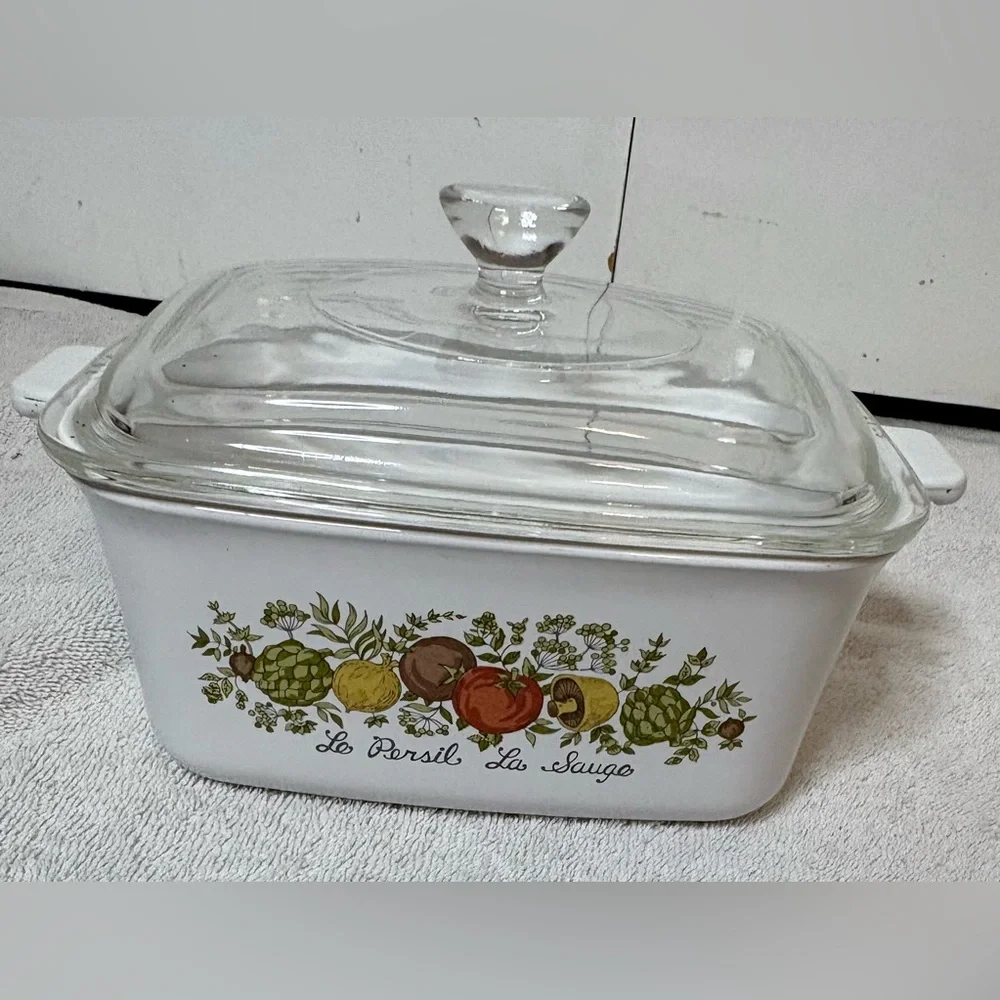 Vintage Corning Ware P-4-B Spice of Life Le Persil La Sauge Dish w/Lid (7x5.5x3)